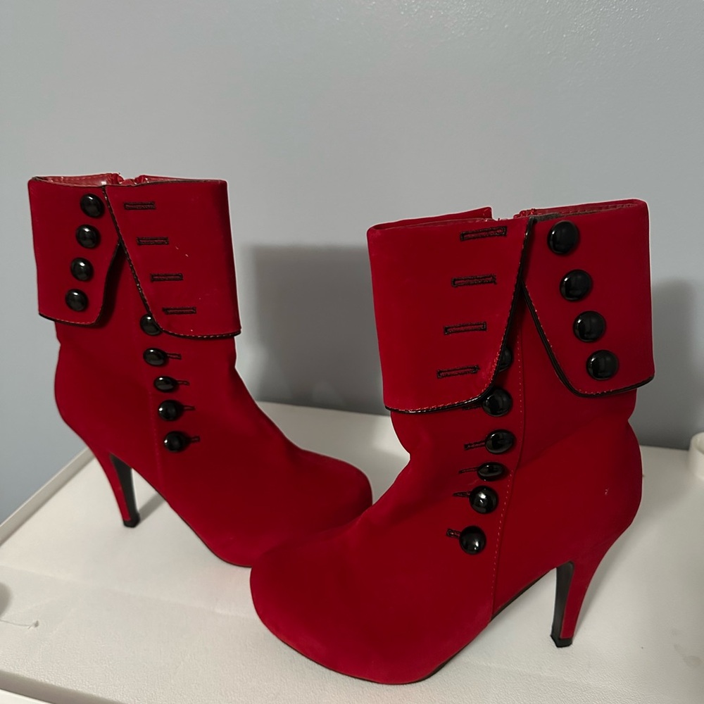 Elegant Red Buttoned Ankle Boots